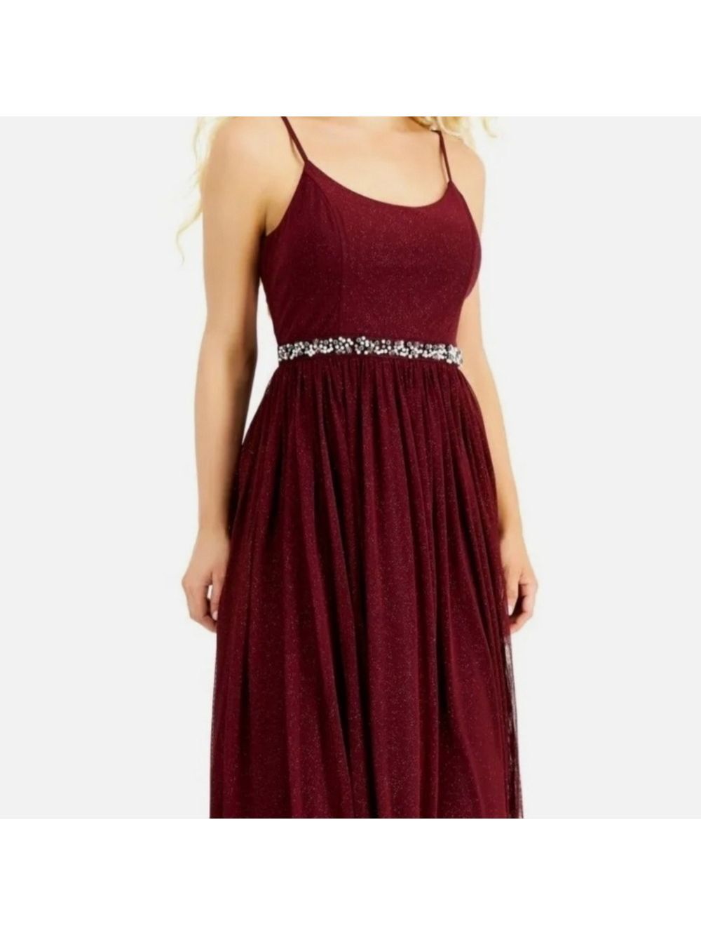 SPEECHLESS Burgundy Glitter Sheer Evening Gown Size 9 Beaded Flowing  Faux pearl - Picture 7 of 17